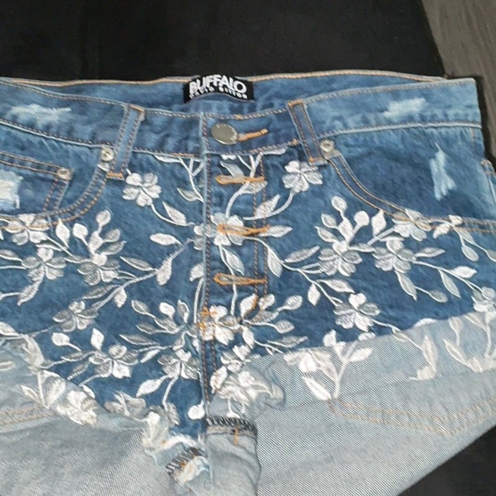 Buffalo David Bitton Floral Embroidered Denim Shorts